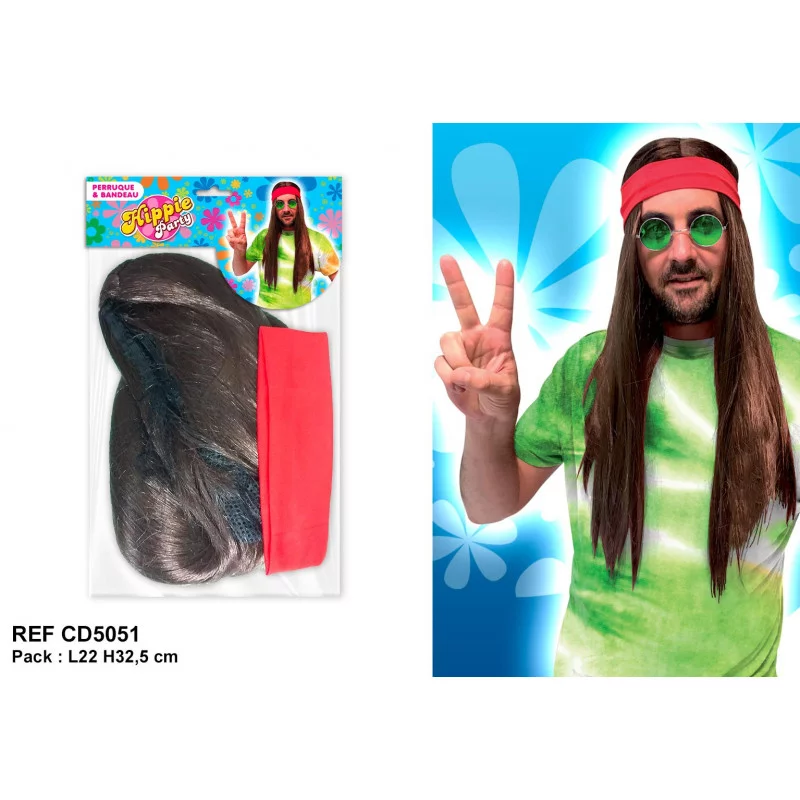 PERRUQUE HIPPIE HOMME AVEC BANDEAU
