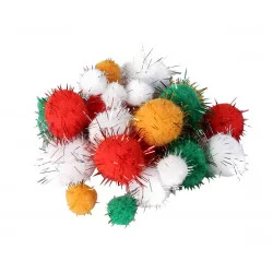 MIX POMPONS MeTALLIQUES OR, ARGENT, ROU