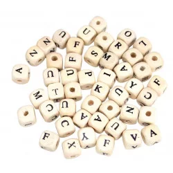 PERLES BOIS LETTRES CARReES 1 CM X102 PC