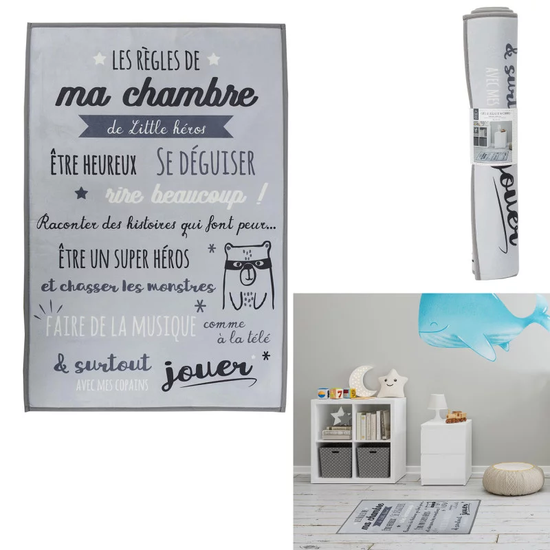 TAPIS REGLES DE LA CHAMBRE GRIS 60X90CM