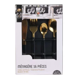 MÉNAGÈRE 16 PIÈCES DORÉ AVEC MANCHE NOIR