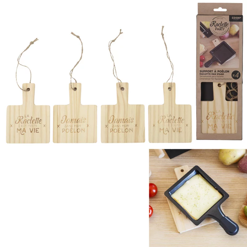 REPOSE POELON A RACLETTE EN BOIS X4