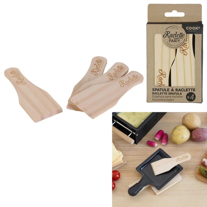 SPATULE A RACLETTE EN BOIS X4