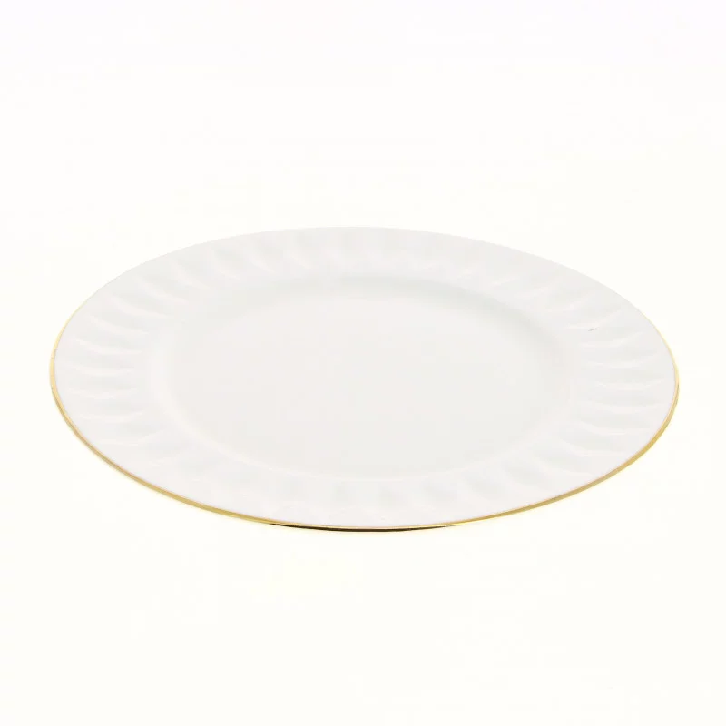 ASSIETTE DESSERT EN PORCELAINE BLANCHE FIL OR D19cm
