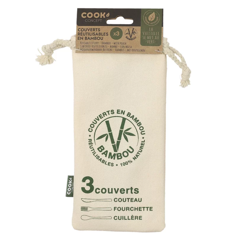 COUVERTS REUTILISABLES EN BAMBOU AVEC PO