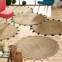 TAPIS SHIRA NOIR D120 CM JUTE UNI+POMPON
