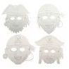 Masque pirate en carte forte blanche predessinee - 4 pcs