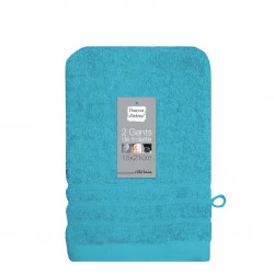 2 GANTS DE TOILETTE TURQUOISE 15 x 21 CM