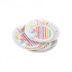 ASSIETTES ANNIVERSAIRE X6 CARTON+PE Ø18.
