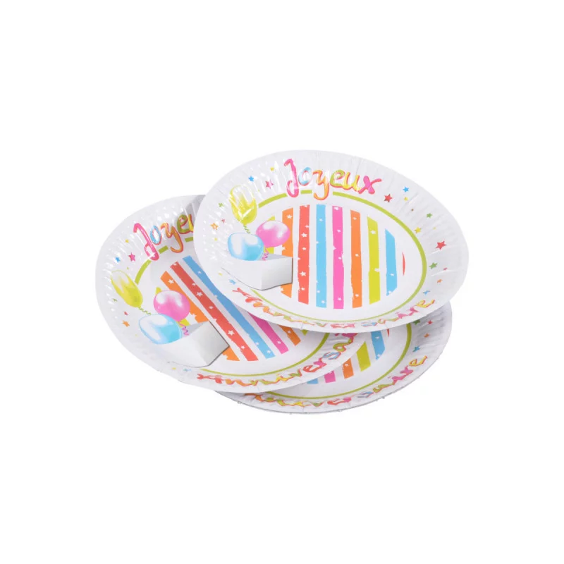 ASSIETTES ANNIVERSAIRE X6 CARTON+PE Ø18.
