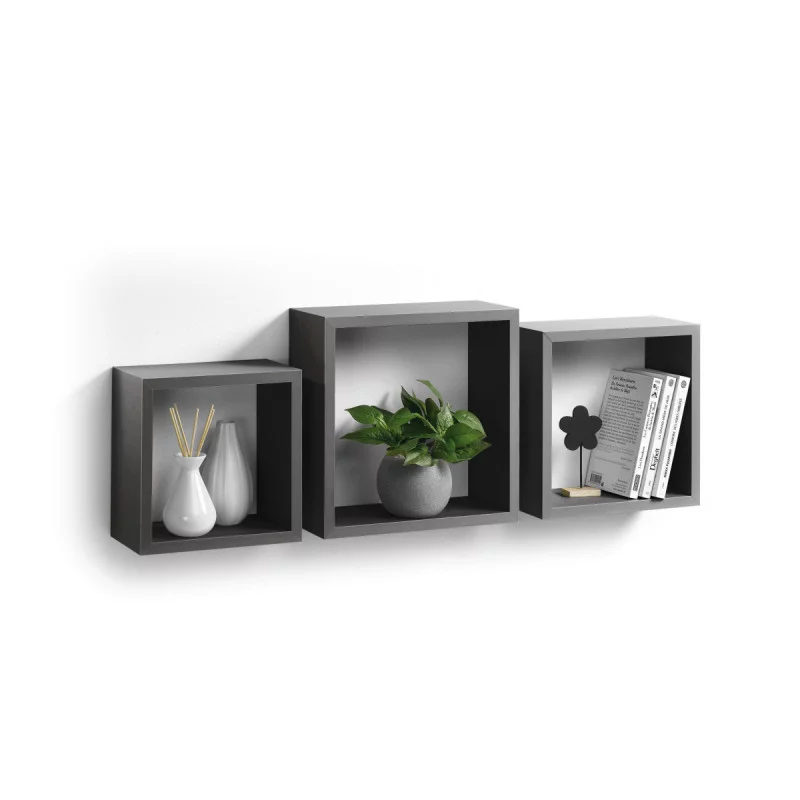 SET 3 CUBES GRIS ANTHRACITE 23CM/26.5CM