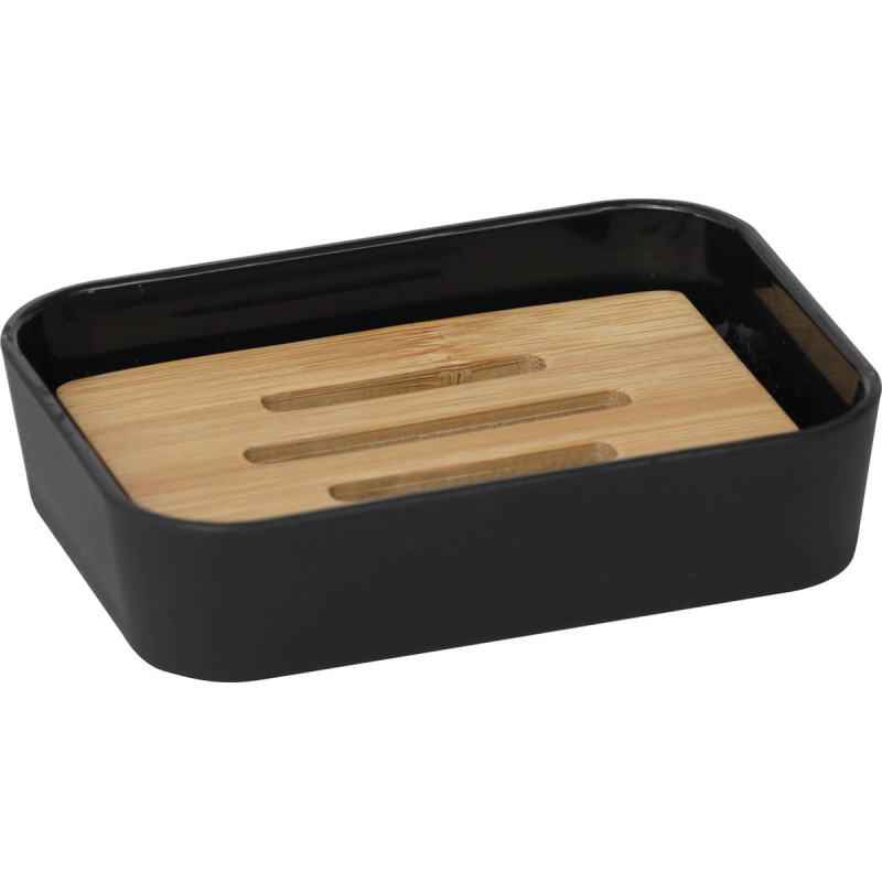 PORTE SAVON NOIR RUBBER + ABS ET BAMBOU