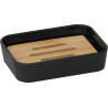 PORTE SAVON NOIR RUBBER + ABS ET BAMBOU