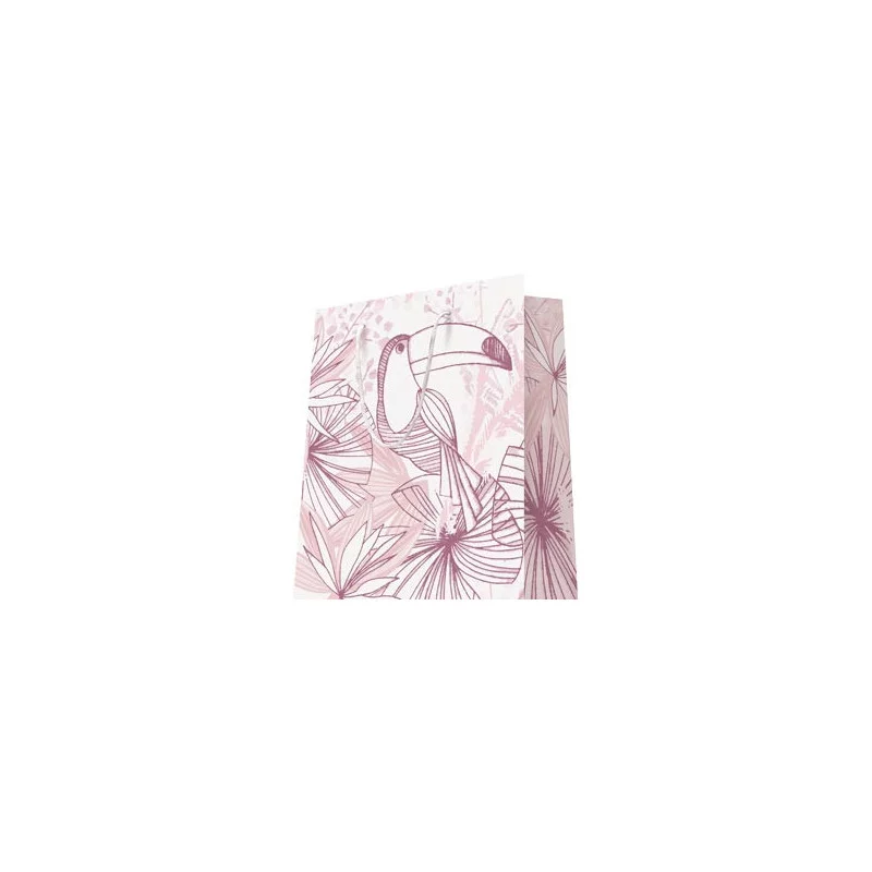 SAC CADEAU TOUCAN ROSE 26x13x32 cm
