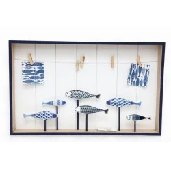 PLAQUE AV PINCES + POISSONS 48X30CM