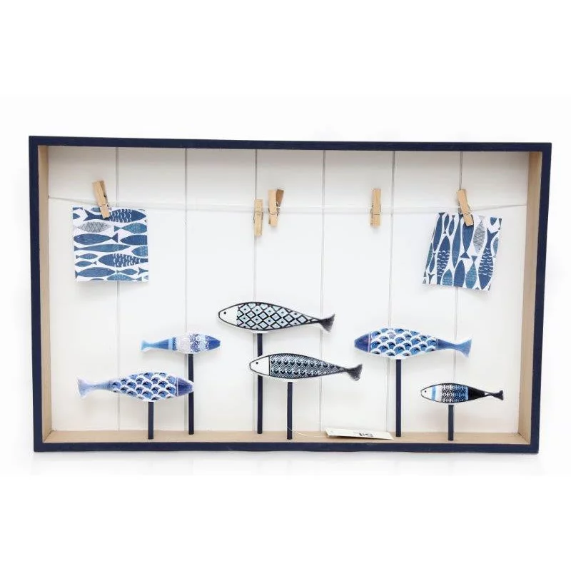 PLAQUE AV PINCES + POISSONS 48X30CM