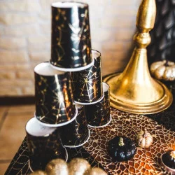 8 GOBELETS TOILE D'ARAIGNEE NOIR ET DOR