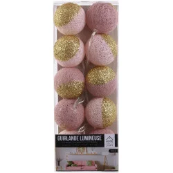 GUIRLANDE BOULE 10 LED ROSE DORE 4X192CM