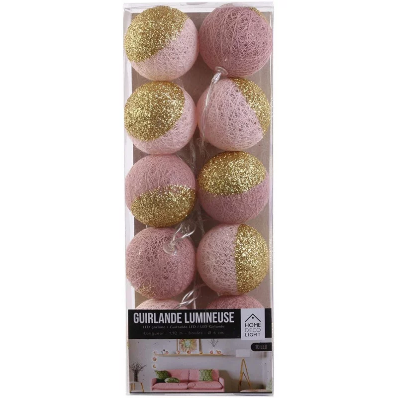 GUIRLANDE BOULE 10 LED ROSE DORE 4X192CM