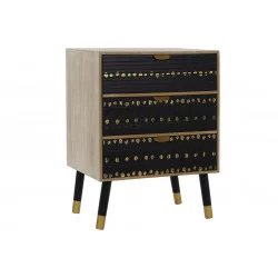 TABLE DE CHEVET NOIR 3 TIROIRS EN BOIS MDF 42x30x55cm