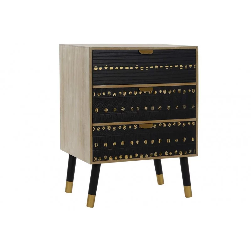 TABLE DE CHEVET NOIR 3 TIROIRS EN BOIS MDF 42x30x55cm