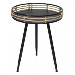 PETITE TABLE METAL RONDE NOIRE ET ROTIN