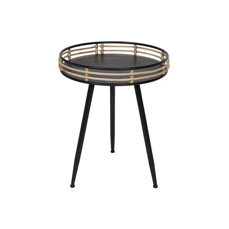 PETITE TABLE METAL RONDE NOIRE ET ROTIN PETITE TABLE METAL RONDE NOIRE ET ROTIN