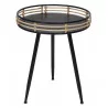 PETITE TABLE METAL RONDE NOIRE ET ROTIN