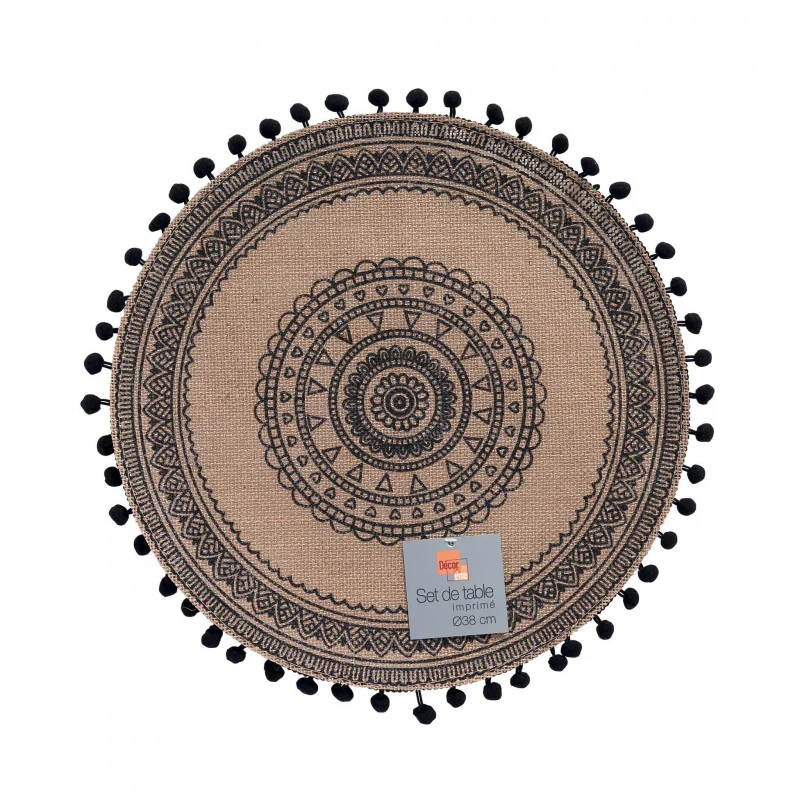 SET DE TABLE RENATA NOIR D38 CM JUTE IMP