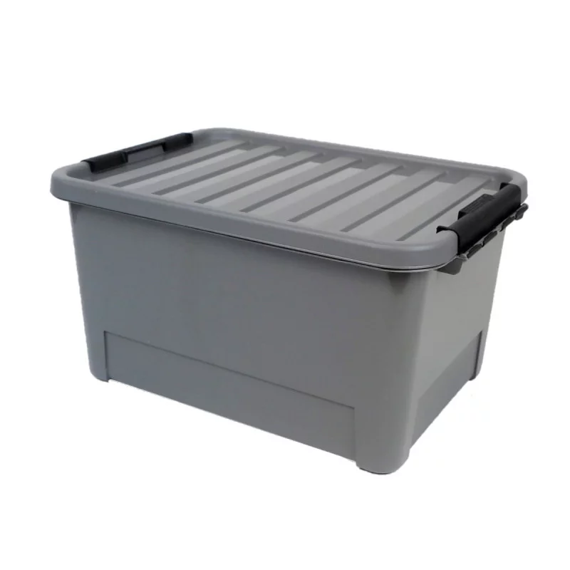 BOX GRIS CLIP 25L PLASTIQUE RECYCLE 44x