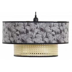 PLAFONNIER CYLINDRIQUE NOIR AVEC PALMIERS IMPRIMÉ D46XH25cm