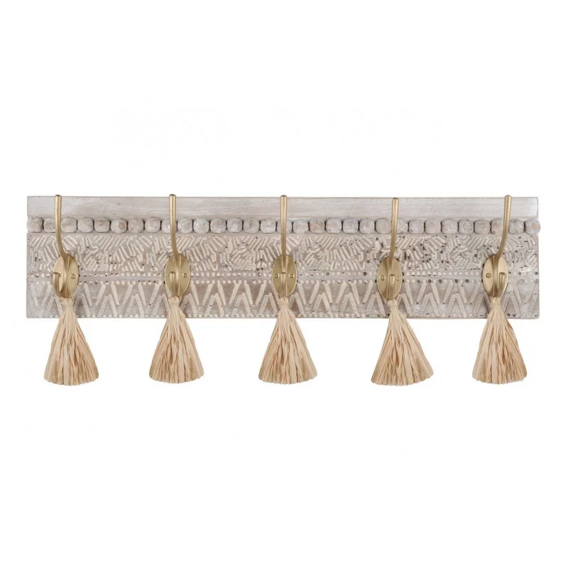 PATÈRE 5 TÊTES EN BOIS MDF ET MÉTAL PLUMERIA 50x20x7cm