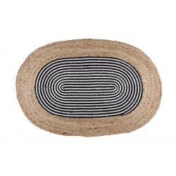 TAPIS NOIR AVEC BANDES EN JUTE ET COTON 60X90cm