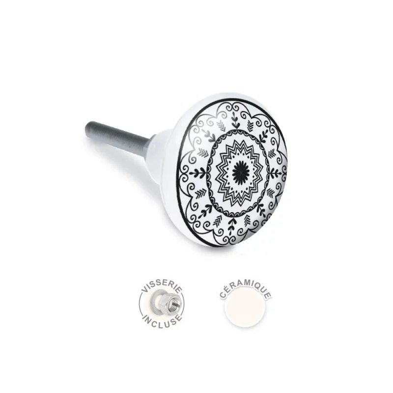 BOUTON DE MEUBLE MANDALA BLANC N