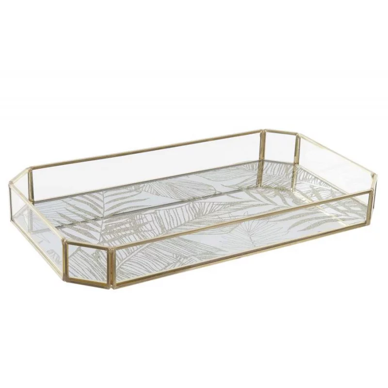 PLATEAU FEUILLES OR VERRE ET METAL DORE PLATEAU FEUILLES OR VERRE ET METAL DORE