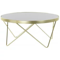 TABLE BASSE PIEDS DORES CROISES VERRE 82