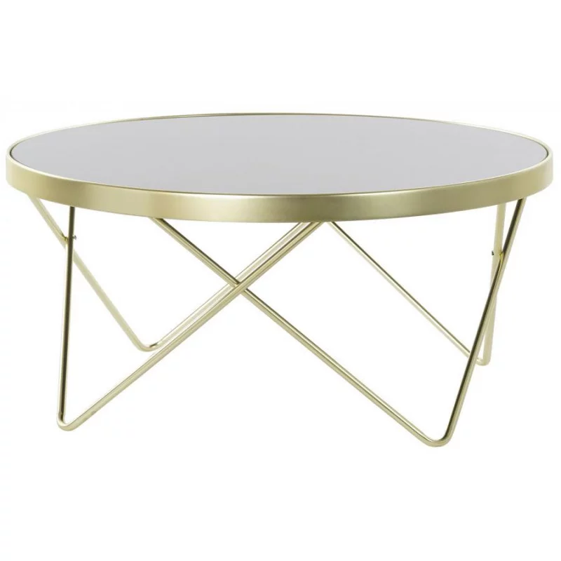TABLE BASSE PIEDS DORES CROISES VERRE 82