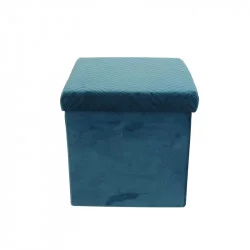 COFFRE POUF PLIABLE VELOURS A MOTIF BLEU