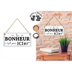 PLAQUE BOIS LE BONHEUR 20X10CMS