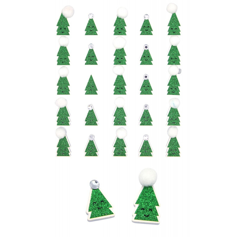 STICKERS PAILLETES SAPINS AVEC POMPONS E