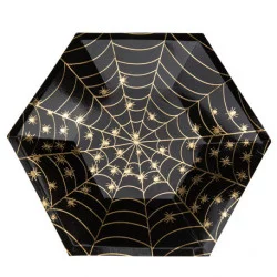 8 ASSIETTES TOILE D'ARAIGNEE NOIR ET D