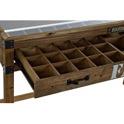 CONSOLE INDUSTRIELLE EN BOIS, MÉTAL ET VERRE "FACTORY" 120x47x82.5cm