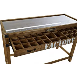 CONSOLE INDUSTRIELLE EN BOIS, MÉTAL ET VERRE "FACTORY" 120x47x82.5cm