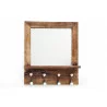 MIROIR EN MANGUIER AVEC 1 ÉTAGÈRE ET 4 PATÈRES EN PORCELAINE
