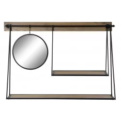 ETAGERE TRAPEZE METAL NOIR AVEC MIROIR 1