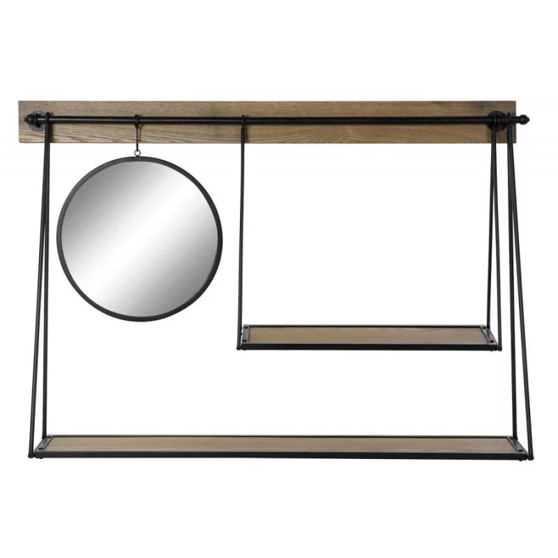 ETAGERE TRAPEZE METAL NOIR AVEC MIROIR 1