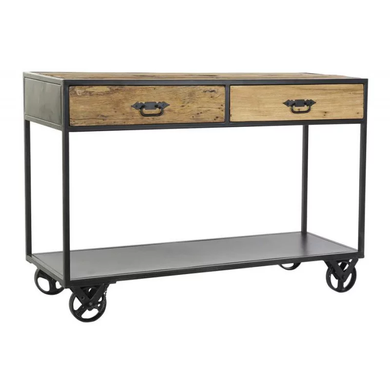 CONSOLE EN BOIS RECYCLE SUR ROUES 120X40