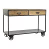 CONSOLE EN BOIS RECYCLE SUR ROUES 120X40