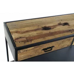 CONSOLE EN BOIS RECYCLE SUR ROUES 120X40