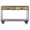 CONSOLE EN BOIS RECYCLE SUR ROUES 120X40